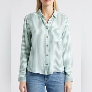 beachlunchlounge Candace Green and White Striped Shirt Lightweight Summer Vibe